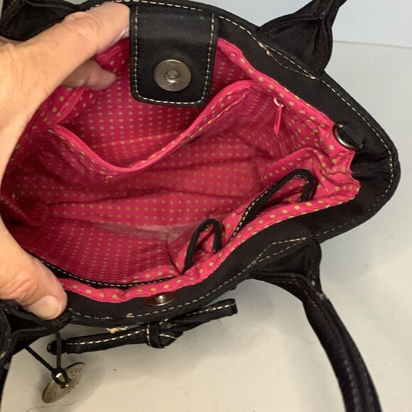 The Sak Black Open Crochet Mesh Eyelet Drawstring Dual Handle Satchel Bag - Picture 5 of 10